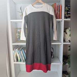 Sonnet James Women's Midi Dress Colorblock Red White Grey Long Sleeve Size Small